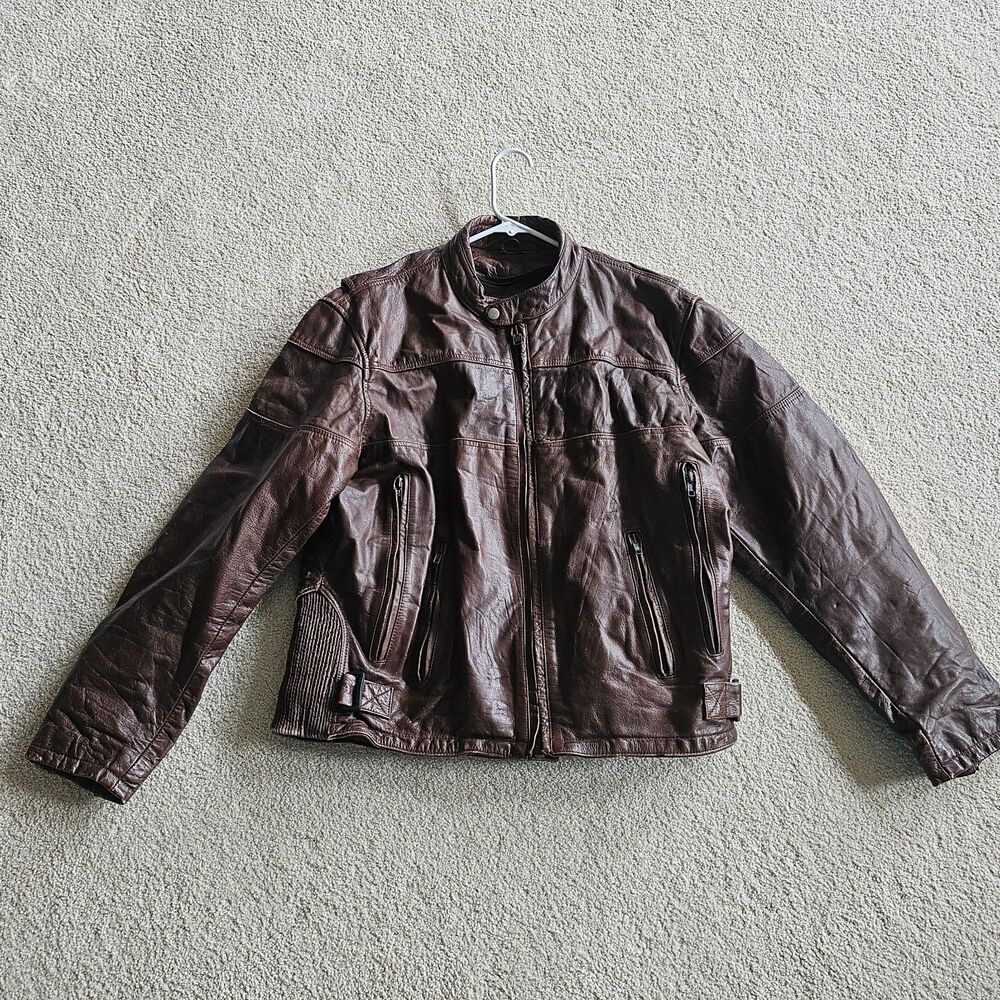 Distressed Leather Motorcycle Jacket Zippered Vents 20 In. Shoulder to Shoulder